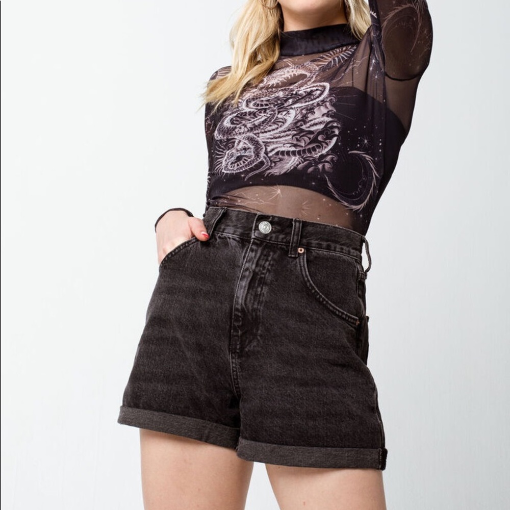 BDG by Urban Outfitters Washed Black High Rise Denim Mom Shorts (size 25W)